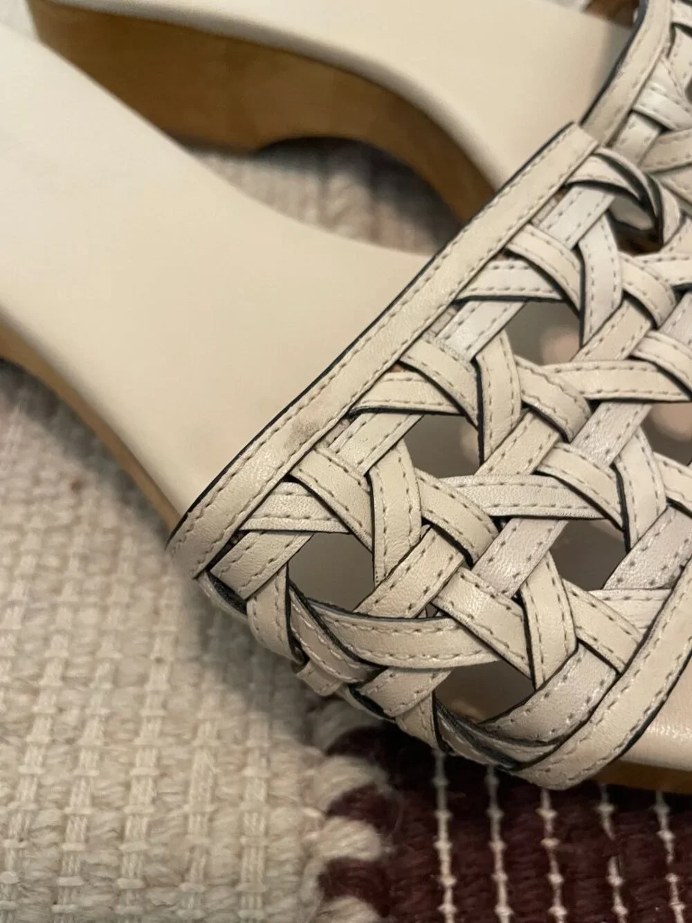 TORY BURCH Lattice Basketweave Leather Wood Sole Clog Sandals Slides \\ 8